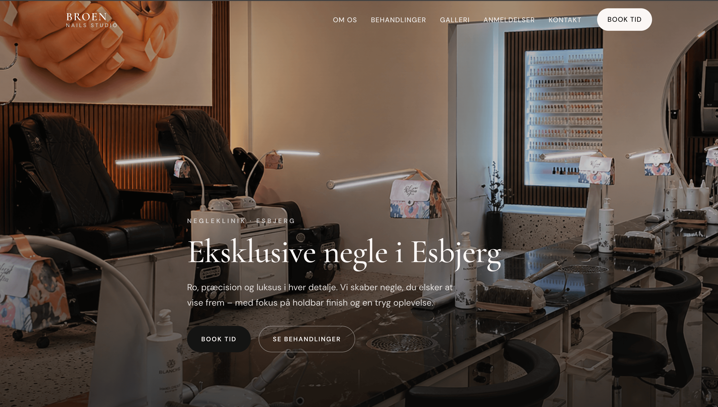 Broen Nails Studio — website på desktop