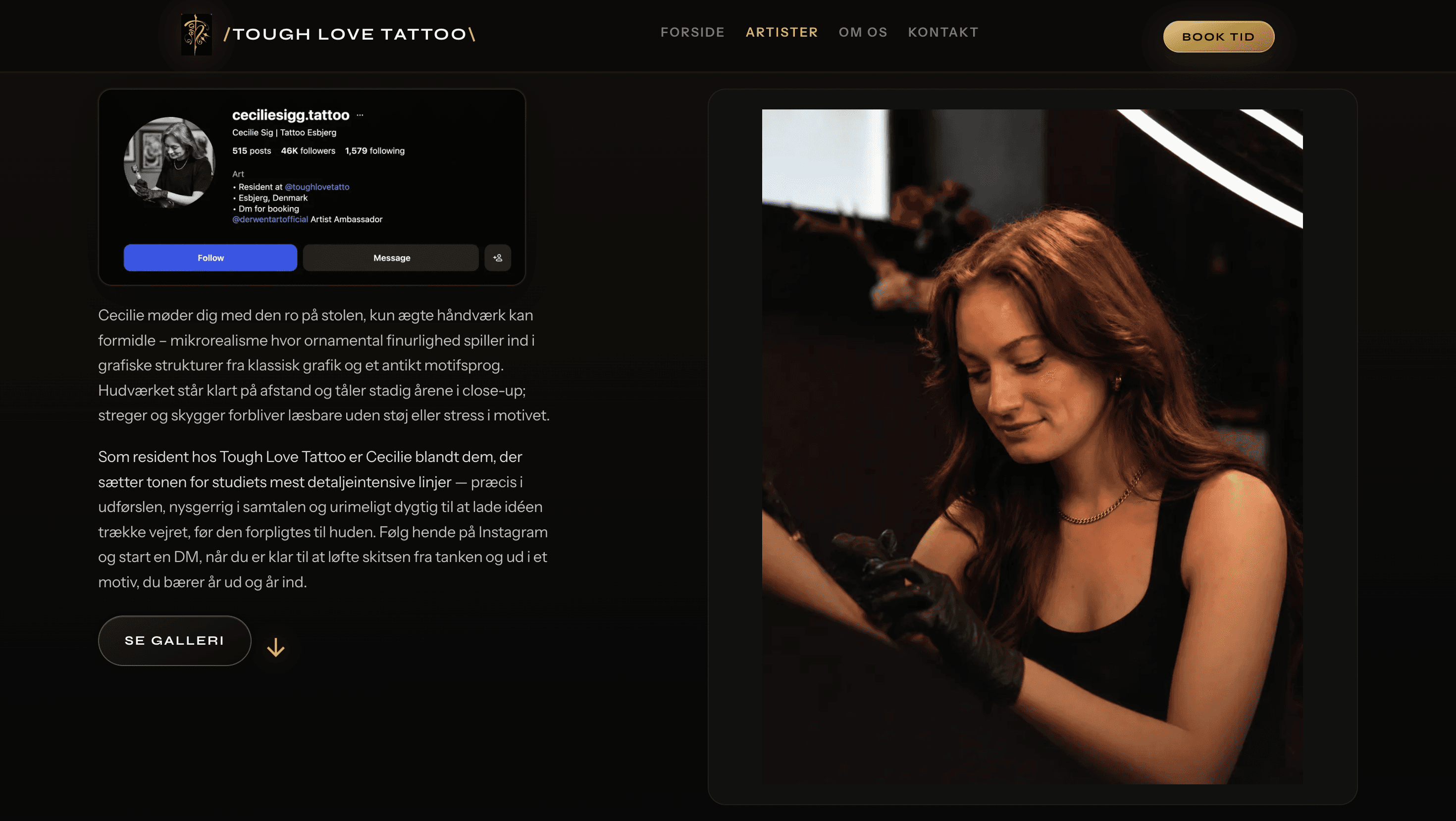 Tough Love Tattoo — website på desktop