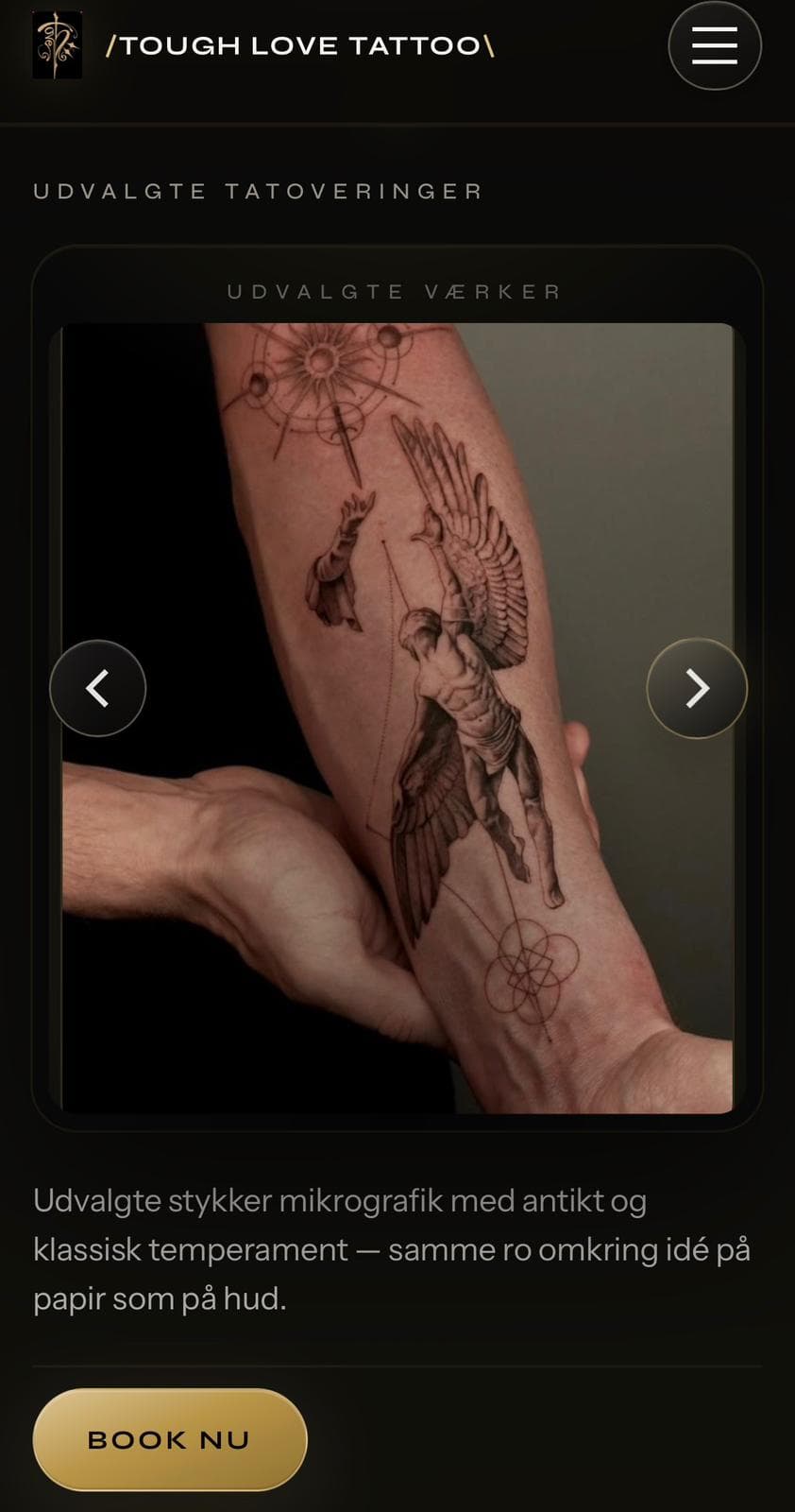 Tough Love Tattoo — website på mobil